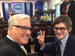 Jim Hoft and Lucian Wintrich in the James S. Brady Press Briefing Room