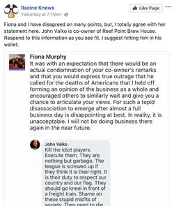 Facebook user scolds John Valko for his commentaries about NFL Players.