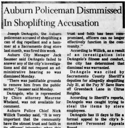 Newspaper clipping shared on twitter of the time when Joseph James DeAngelo Jr was fired after being caught shoplifting.