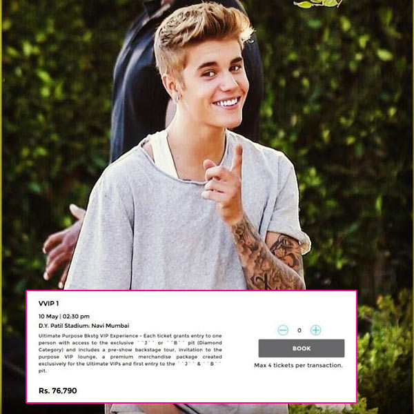 A VIP Ticket for Bieber cost Rs 76,790