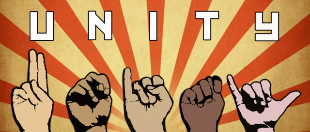 The billboard on the other side which says: "Unity".