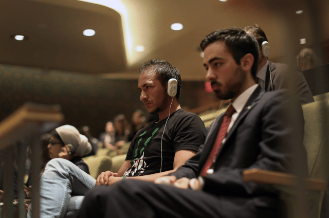 Kassem at a UN hearing.