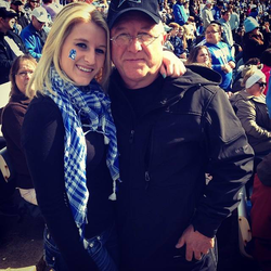 Photo of Katelyn Self and her father Roger Self at a sporting event