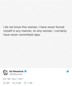 The Twitter post by Ed Westwick in which he denies the rape allegations posed by Kristina Cohen.