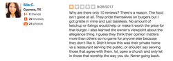 Yelp review by a person who wrote a bad review about the food and also adds insult to injury by declaring their opposition to their NFL ban.