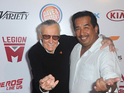 Photo of Mac 'Max' Anderson and Stan Lee at a red carpet event.