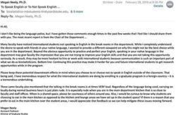 Email sent by Neely in February 2018 asking students to only speak English on campus