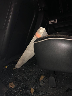 Photo of the concrete curb piece Melissa Shelton allegedly used to damage Jason and Victoria Chapa's 2008 Lincoln MKX.