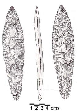 Canaanean Blade - Drawing by Paul Bedson copied from Lorraine Copeland's Inventory of Stone Age Sites in Lebanon, Mélanges de l'Université Saint-Joseph, Volume 41, Université Saint-Joseph (Beirut, Lebanon) 1965.