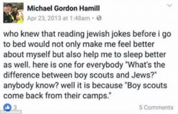 Michael Hamill's anti-semitic comment that he made on his Facebook.