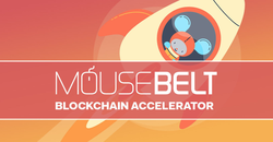 Logo of Mousebelt with its mascot, a mouse, launching into space.