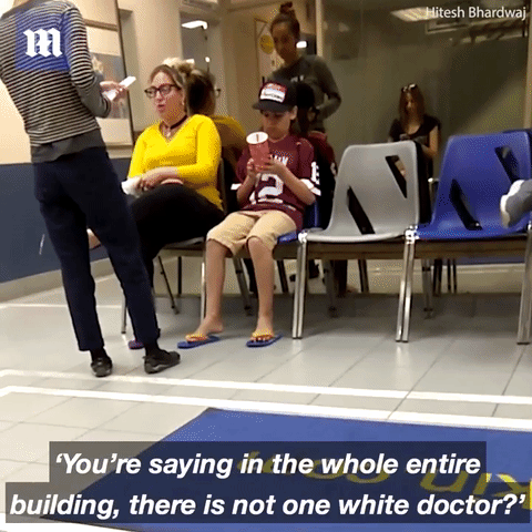 Gif of Nikki moments when she initially asks the doctor if there's a white doctor.
