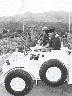 CBF Cyprus, General Sir Desmond Langley helps Lt Pablo Miller to find his way near the Green (Disengagement) Line.