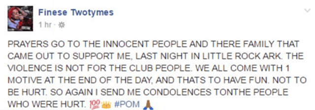 Post by Finese 2Tymes who denounces the violence.