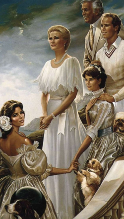 Ralph Wolfe Cowan painting of Prince Rainier III and his wife, Princess Grace, along with their children Prince Albert II, Princess Caroline and Princess Stephanie.