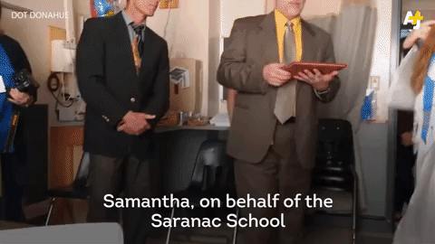 Gif of Samantha doing her graduation ceremony at her mother's hospital room.