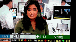 GIF of Sara Eisen's wardrobe malfunction on Bloomberg TV