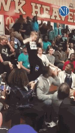 Vangeldren dancing at a local basketball game in 2017