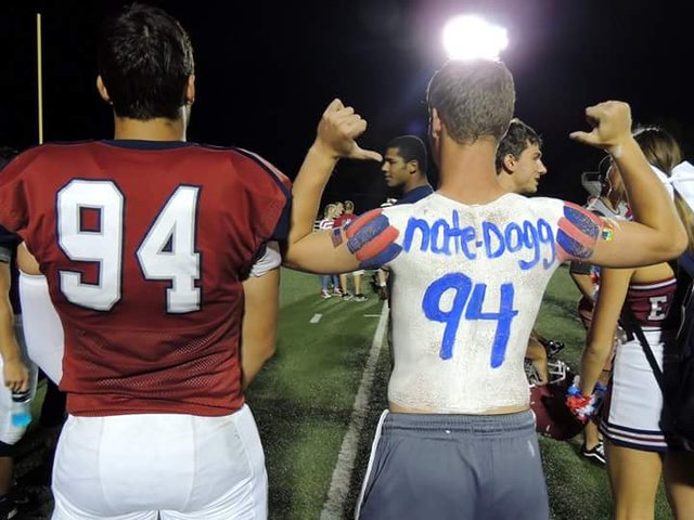 Nate supporting his friend Nate-Dogg and his school's football team