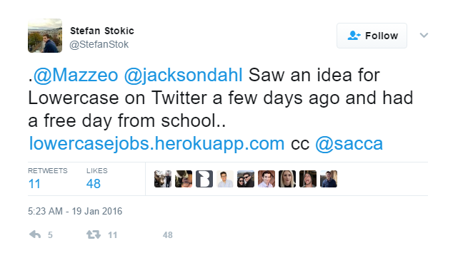 Stefan Stokic's tweet to Chris Sacca