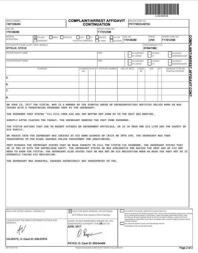 Steve's arrest report