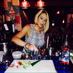 Veronica Staley bartending