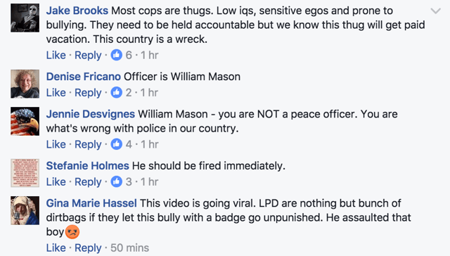 Trail of users on the Lansing Police Department Facebook who comment about the incident.