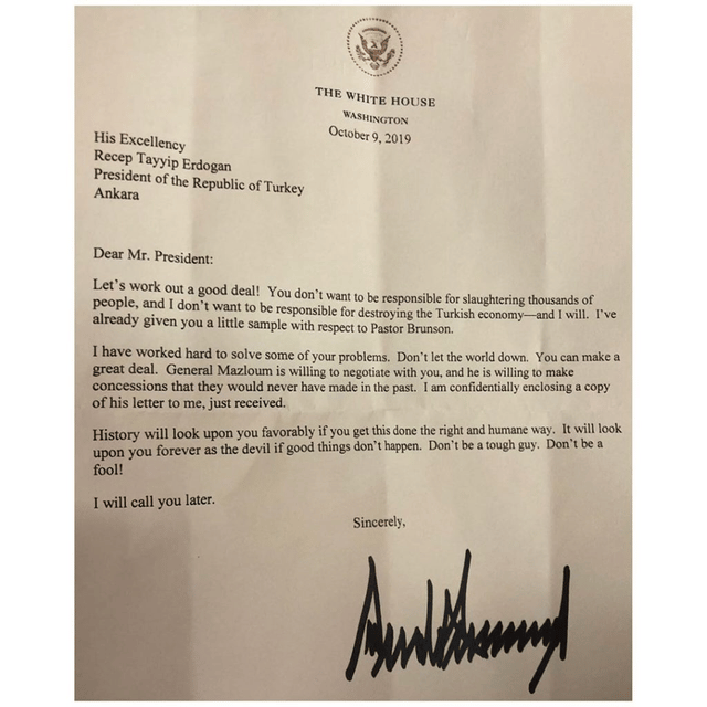 Donald Trump's Letter to Recep Tayyip Erdoğan